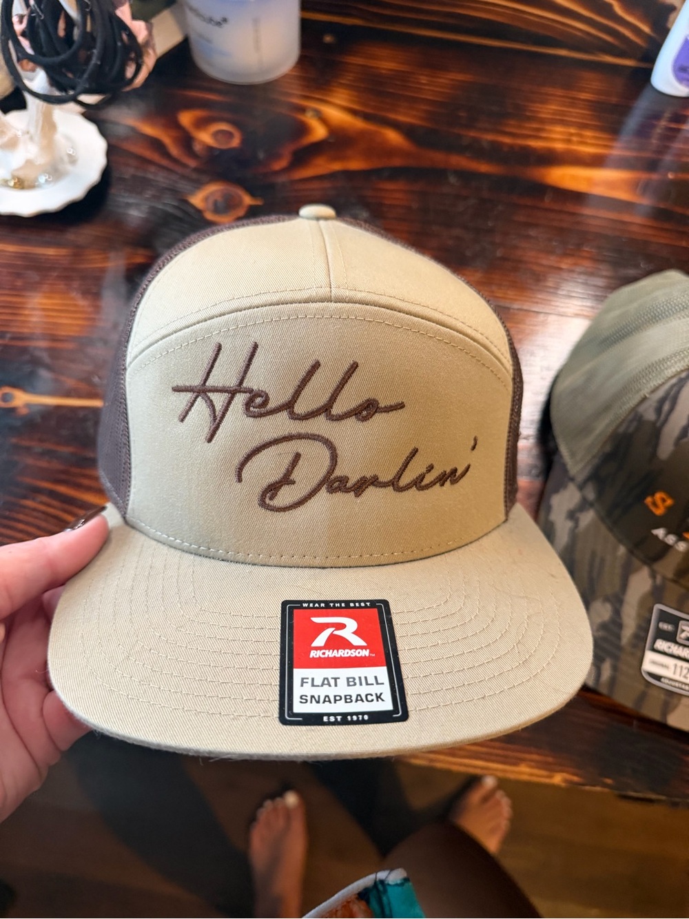 Hello Darlin' Tan & Brown Flat Bill Snapback Hat by Richardson